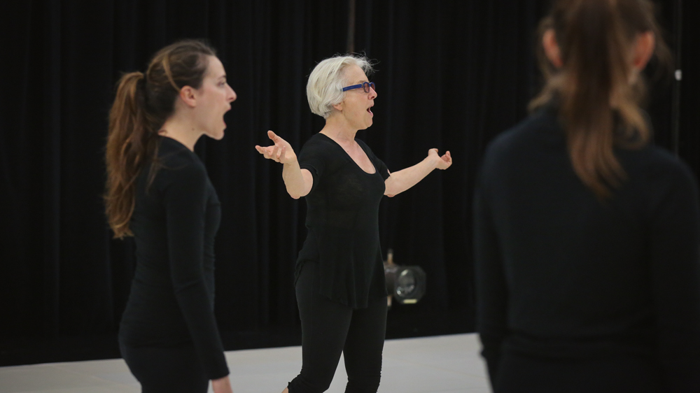 Living Legacy Artist, Ann Carlson, works with FSU School of Dance students during her Fall 2016 MANCC residency. Photo: Chris Cameron